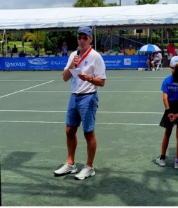 Ray Collins, Announcer at Bonita Bay, FL pro tennis tournament
