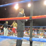 Ray Collins serving as Ring Announcer for a pro boxing match in Bradenton.