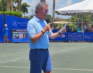 Ray Collins announcing pro tennis in Naples.