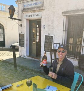 Enjoying a liter of beer in Uruguay