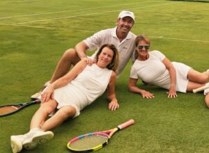 Elizabeth Moore with Ray & Erin Collins on the grass courts of Boston's North Shore